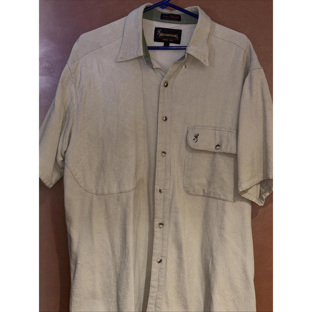 Browning Shooting Shirt Mens L Embroidered SS Tan Trap Shooting Shirt!